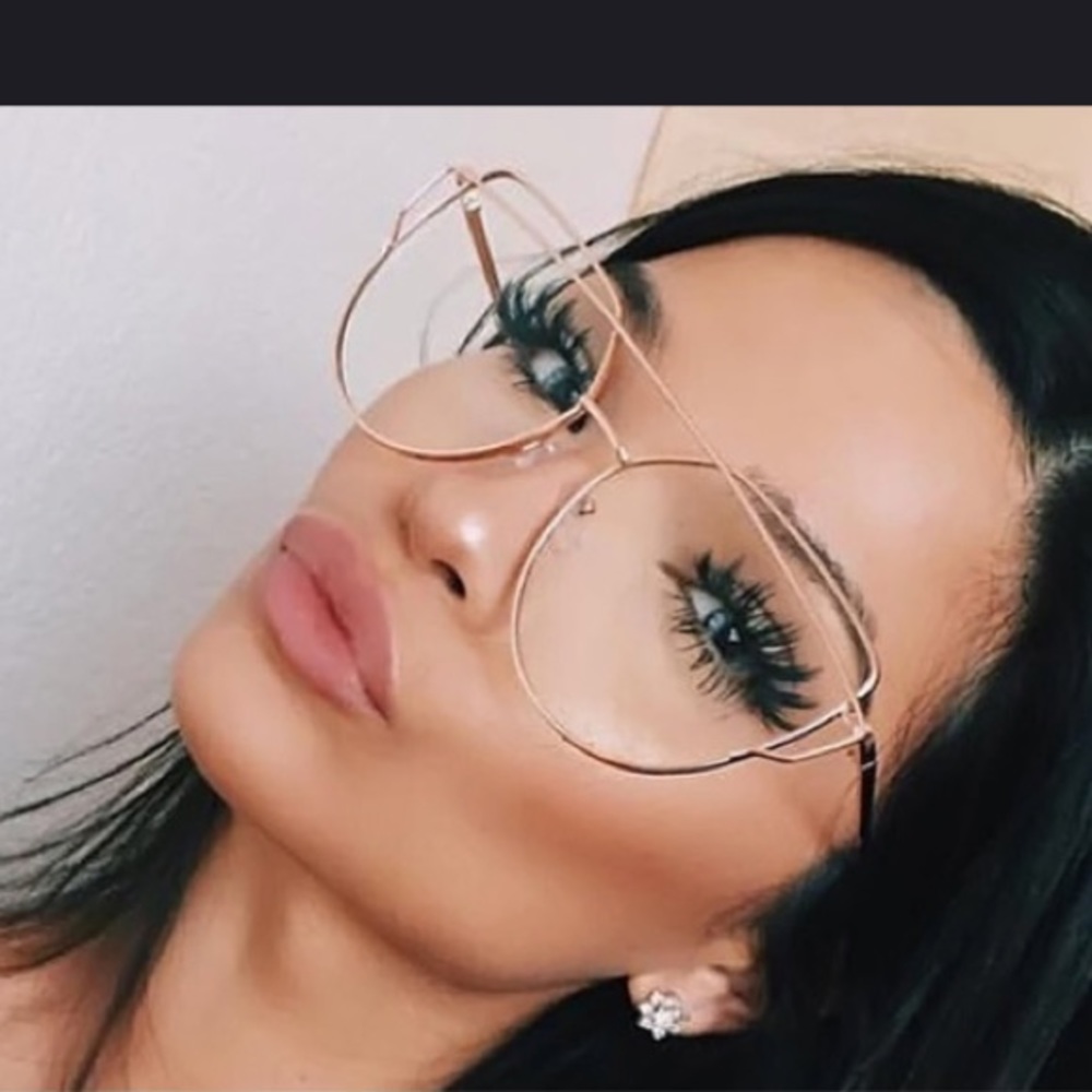 New Large Pink Chrome Clear Cat Eye Faux Glasses